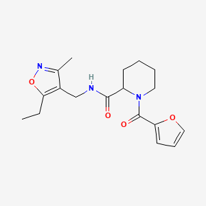 molecular formula C18H23N3O4 B7293556 N-[(5-ethyl-3-methyl-1,2-oxazol-4-yl)methyl]-1-(furan-2-carbonyl)piperidine-2-carboxamide 
