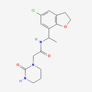molecular formula C16H20ClN3O3 B7293572 N-[1-(5-chloro-2,3-dihydro-1-benzofuran-7-yl)ethyl]-2-(2-oxo-1,3-diazinan-1-yl)acetamide 