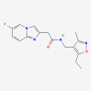 molecular formula C16H17FN4O2 B7293574 N-[(5-ethyl-3-methyl-1,2-oxazol-4-yl)methyl]-2-(6-fluoroimidazo[1,2-a]pyridin-2-yl)acetamide 