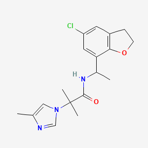 molecular formula C18H22ClN3O2 B7293593 N-[1-(5-chloro-2,3-dihydro-1-benzofuran-7-yl)ethyl]-2-methyl-2-(4-methylimidazol-1-yl)propanamide 