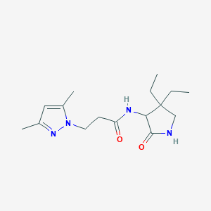 molecular formula C16H26N4O2 B7293640 N-(4,4-diethyl-2-oxopyrrolidin-3-yl)-3-(3,5-dimethylpyrazol-1-yl)propanamide 