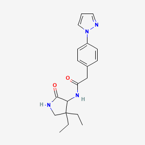 molecular formula C19H24N4O2 B7293668 N-(4,4-diethyl-2-oxopyrrolidin-3-yl)-2-(4-pyrazol-1-ylphenyl)acetamide 