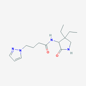 molecular formula C15H24N4O2 B7293681 N-(4,4-diethyl-2-oxopyrrolidin-3-yl)-4-pyrazol-1-ylbutanamide 