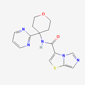 molecular formula C15H15N5O2S B7294093 N-(4-pyrimidin-2-yloxan-4-yl)imidazo[5,1-b][1,3]thiazole-3-carboxamide 