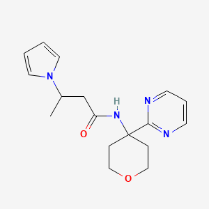 molecular formula C17H22N4O2 B7294097 N-(4-pyrimidin-2-yloxan-4-yl)-3-pyrrol-1-ylbutanamide 