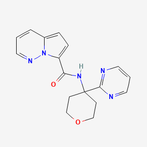 molecular formula C17H17N5O2 B7294107 N-(4-pyrimidin-2-yloxan-4-yl)pyrrolo[1,2-b]pyridazine-7-carboxamide 