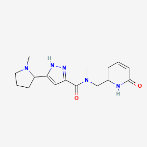 molecular formula C16H21N5O2 B7294276 N-methyl-5-(1-methylpyrrolidin-2-yl)-N-[(6-oxo-1H-pyridin-2-yl)methyl]-1H-pyrazole-3-carboxamide 