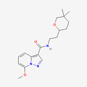 molecular formula C18H25N3O3 B7294383 N-[2-(5,5-dimethyloxan-2-yl)ethyl]-7-methoxypyrazolo[1,5-a]pyridine-3-carboxamide 