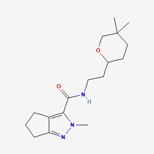 molecular formula C17H27N3O2 B7294387 N-[2-(5,5-dimethyloxan-2-yl)ethyl]-2-methyl-5,6-dihydro-4H-cyclopenta[c]pyrazole-3-carboxamide 