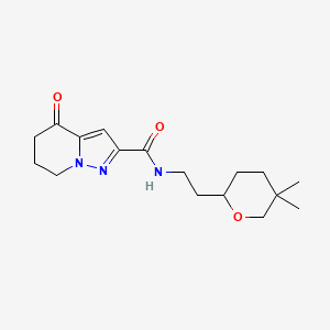 molecular formula C17H25N3O3 B7294399 N-[2-(5,5-dimethyloxan-2-yl)ethyl]-4-oxo-6,7-dihydro-5H-pyrazolo[1,5-a]pyridine-2-carboxamide 