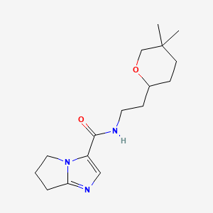 molecular formula C16H25N3O2 B7294407 N-[2-(5,5-dimethyloxan-2-yl)ethyl]-6,7-dihydro-5H-pyrrolo[1,2-a]imidazole-3-carboxamide 