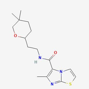 molecular formula C16H23N3O2S B7294411 N-[2-(5,5-dimethyloxan-2-yl)ethyl]-6-methylimidazo[2,1-b][1,3]thiazole-5-carboxamide 