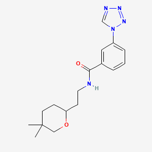 molecular formula C17H23N5O2 B7294440 N-[2-(5,5-dimethyloxan-2-yl)ethyl]-3-(tetrazol-1-yl)benzamide 