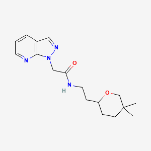 molecular formula C17H24N4O2 B7294446 N-[2-(5,5-dimethyloxan-2-yl)ethyl]-2-pyrazolo[3,4-b]pyridin-1-ylacetamide 
