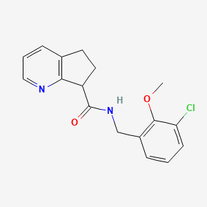 molecular formula C17H17ClN2O2 B7294469 N-[(3-chloro-2-methoxyphenyl)methyl]-6,7-dihydro-5H-cyclopenta[b]pyridine-7-carboxamide 