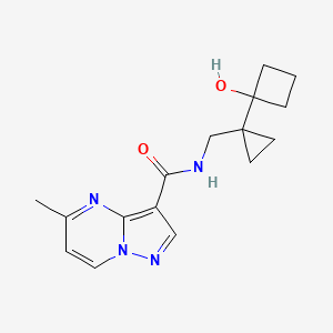 molecular formula C16H20N4O2 B7294486 N-[[1-(1-hydroxycyclobutyl)cyclopropyl]methyl]-5-methylpyrazolo[1,5-a]pyrimidine-3-carboxamide 