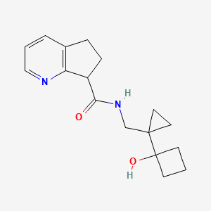 molecular formula C17H22N2O2 B7294506 N-[[1-(1-hydroxycyclobutyl)cyclopropyl]methyl]-6,7-dihydro-5H-cyclopenta[b]pyridine-7-carboxamide 