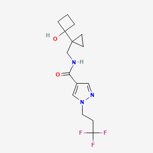molecular formula C15H20F3N3O2 B7294507 N-[[1-(1-hydroxycyclobutyl)cyclopropyl]methyl]-1-(3,3,3-trifluoropropyl)pyrazole-4-carboxamide 