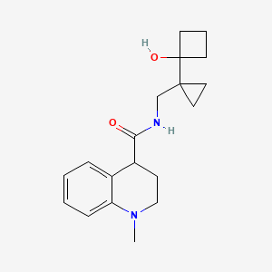 molecular formula C19H26N2O2 B7294509 N-[[1-(1-hydroxycyclobutyl)cyclopropyl]methyl]-1-methyl-3,4-dihydro-2H-quinoline-4-carboxamide 