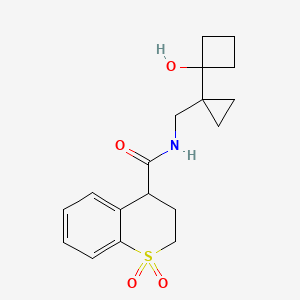 molecular formula C18H23NO4S B7294535 N-[[1-(1-hydroxycyclobutyl)cyclopropyl]methyl]-1,1-dioxo-3,4-dihydro-2H-thiochromene-4-carboxamide 