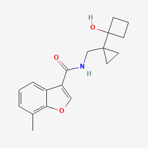 molecular formula C18H21NO3 B7294545 N-[[1-(1-hydroxycyclobutyl)cyclopropyl]methyl]-7-methyl-1-benzofuran-3-carboxamide 