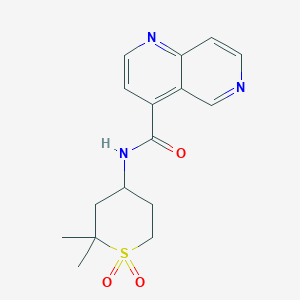 molecular formula C16H19N3O3S B7295395 N-(2,2-dimethyl-1,1-dioxothian-4-yl)-1,6-naphthyridine-4-carboxamide 