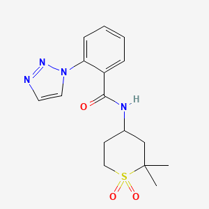 molecular formula C16H20N4O3S B7295414 N-(2,2-dimethyl-1,1-dioxothian-4-yl)-2-(triazol-1-yl)benzamide 