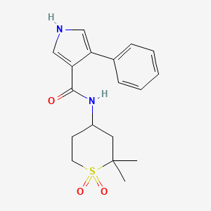 molecular formula C18H22N2O3S B7295422 N-(2,2-dimethyl-1,1-dioxothian-4-yl)-4-phenyl-1H-pyrrole-3-carboxamide 