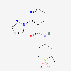 molecular formula C16H20N4O3S B7295469 N-(2,2-dimethyl-1,1-dioxothian-4-yl)-2-pyrazol-1-ylpyridine-3-carboxamide 