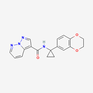 molecular formula C18H16N4O3 B7295840 N-[1-(2,3-dihydro-1,4-benzodioxin-6-yl)cyclopropyl]pyrazolo[1,5-b]pyridazine-3-carboxamide 