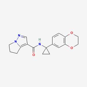 molecular formula C18H19N3O3 B7295843 N-[1-(2,3-dihydro-1,4-benzodioxin-6-yl)cyclopropyl]-5,6-dihydro-4H-pyrrolo[1,2-b]pyrazole-3-carboxamide 
