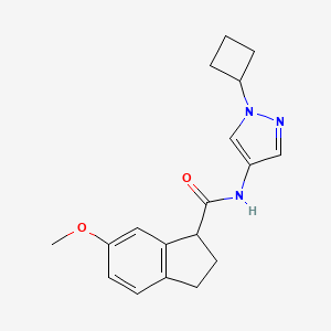 molecular formula C18H21N3O2 B7295882 N-(1-cyclobutylpyrazol-4-yl)-6-methoxy-2,3-dihydro-1H-indene-1-carboxamide 