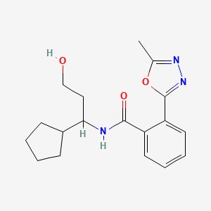 molecular formula C18H23N3O3 B7295977 N-(1-cyclopentyl-3-hydroxypropyl)-2-(5-methyl-1,3,4-oxadiazol-2-yl)benzamide 