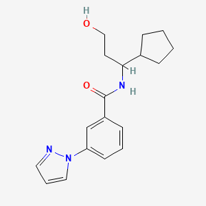 molecular formula C18H23N3O2 B7295982 N-(1-cyclopentyl-3-hydroxypropyl)-3-pyrazol-1-ylbenzamide 