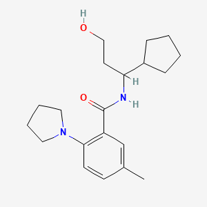 molecular formula C20H30N2O2 B7295989 N-(1-cyclopentyl-3-hydroxypropyl)-5-methyl-2-pyrrolidin-1-ylbenzamide 