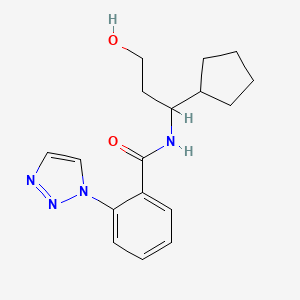molecular formula C17H22N4O2 B7295999 N-(1-cyclopentyl-3-hydroxypropyl)-2-(triazol-1-yl)benzamide 