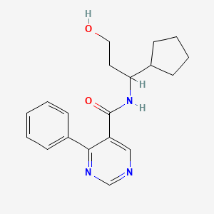 molecular formula C19H23N3O2 B7296017 N-(1-cyclopentyl-3-hydroxypropyl)-4-phenylpyrimidine-5-carboxamide 