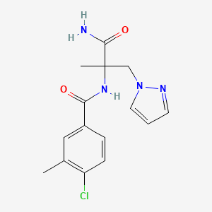 molecular formula C15H17ClN4O2 B7296283 N-(1-amino-2-methyl-1-oxo-3-pyrazol-1-ylpropan-2-yl)-4-chloro-3-methylbenzamide 