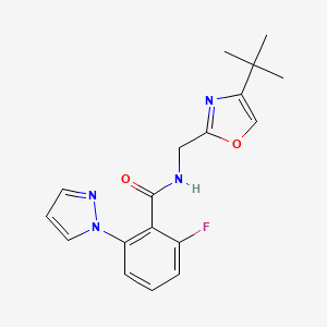 molecular formula C18H19FN4O2 B7296296 N-[(4-tert-butyl-1,3-oxazol-2-yl)methyl]-2-fluoro-6-pyrazol-1-ylbenzamide 