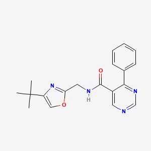 molecular formula C19H20N4O2 B7296300 N-[(4-tert-butyl-1,3-oxazol-2-yl)methyl]-4-phenylpyrimidine-5-carboxamide 