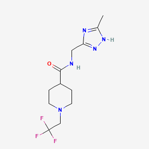 molecular formula C12H18F3N5O B7296320 N-[(5-methyl-1H-1,2,4-triazol-3-yl)methyl]-1-(2,2,2-trifluoroethyl)piperidine-4-carboxamide 
