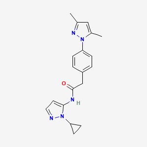 molecular formula C19H21N5O B7296322 N-(2-cyclopropylpyrazol-3-yl)-2-[4-(3,5-dimethylpyrazol-1-yl)phenyl]acetamide 