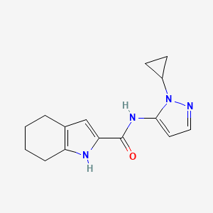 molecular formula C15H18N4O B7296329 N-(2-cyclopropylpyrazol-3-yl)-4,5,6,7-tetrahydro-1H-indole-2-carboxamide 
