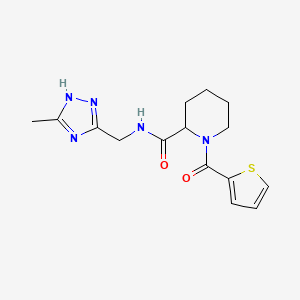molecular formula C15H19N5O2S B7296362 N-[(5-methyl-1H-1,2,4-triazol-3-yl)methyl]-1-(thiophene-2-carbonyl)piperidine-2-carboxamide 