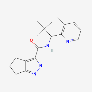 molecular formula C19H26N4O B7296423 N-[2,2-dimethyl-1-(3-methylpyridin-2-yl)propyl]-2-methyl-5,6-dihydro-4H-cyclopenta[c]pyrazole-3-carboxamide 