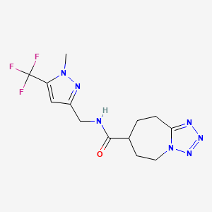 molecular formula C13H16F3N7O B7296495 N-[[1-methyl-5-(trifluoromethyl)pyrazol-3-yl]methyl]-6,7,8,9-tetrahydro-5H-tetrazolo[1,5-a]azepine-7-carboxamide 