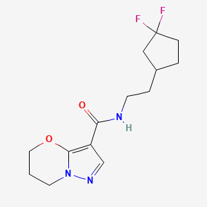 molecular formula C14H19F2N3O2 B7296517 N-[2-(3,3-difluorocyclopentyl)ethyl]-6,7-dihydro-5H-pyrazolo[5,1-b][1,3]oxazine-3-carboxamide 