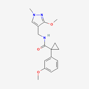 molecular formula C17H21N3O3 B7296525 N-[(3-methoxy-1-methylpyrazol-4-yl)methyl]-1-(3-methoxyphenyl)cyclopropane-1-carboxamide 
