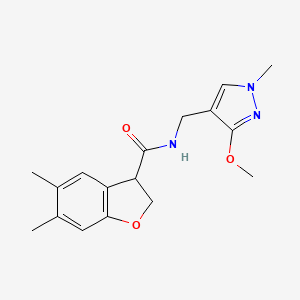 molecular formula C17H21N3O3 B7296543 N-[(3-methoxy-1-methylpyrazol-4-yl)methyl]-5,6-dimethyl-2,3-dihydro-1-benzofuran-3-carboxamide 