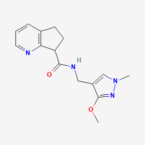 molecular formula C15H18N4O2 B7296553 N-[(3-methoxy-1-methylpyrazol-4-yl)methyl]-6,7-dihydro-5H-cyclopenta[b]pyridine-7-carboxamide 